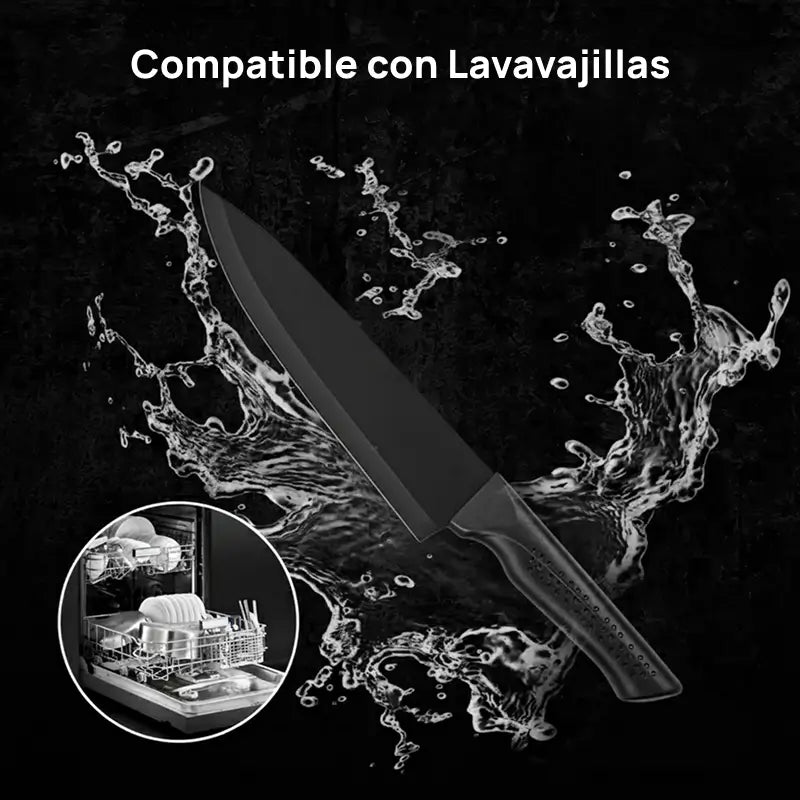 Set de 8 cuchillos de chef profesionales en acero afilado, soporte universal anti óxido, diseño ergonómico y equilibrado para cortar con precisión y comodidad