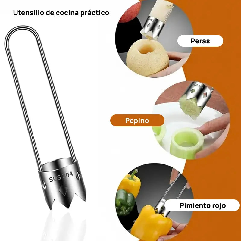 Juego de 2 peladores de frutas y vegetales de acero inoxidable con mango ergonómico, retira semillas rápidamente, eficiente, cómodo y seguro para uso diario en cocina