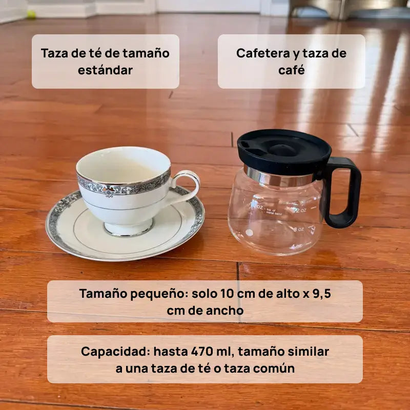Taza decorativa en forma de cafetera de vidrio de 470 ml, con tapa y asa ergonómica, ideal como regalo original y práctico para amantes del café