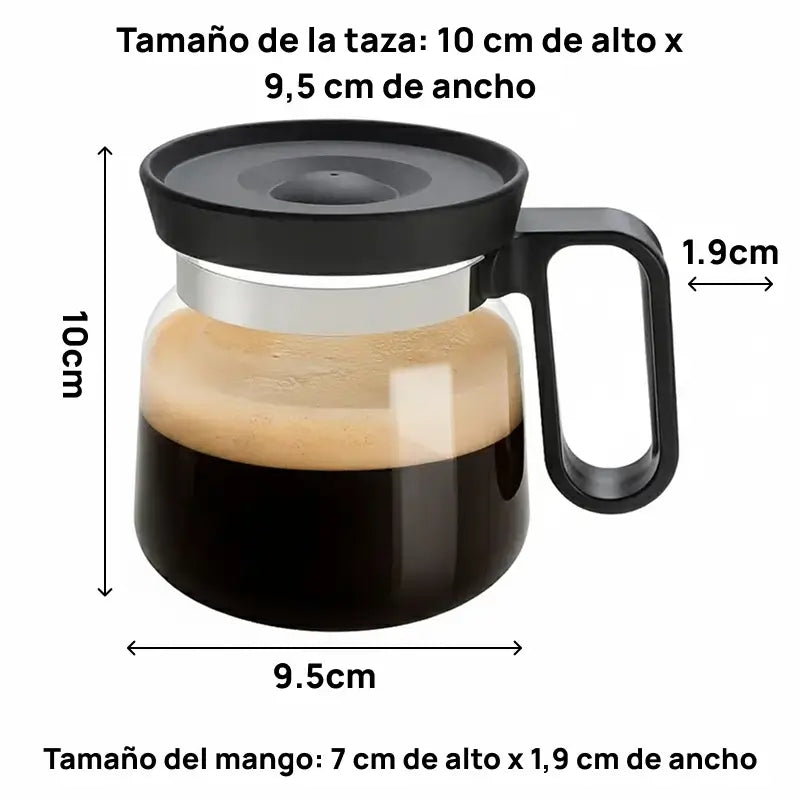 Taza decorativa en forma de cafetera de vidrio de 470 ml, con tapa y asa ergonómica, ideal como regalo original y práctico para amantes del café