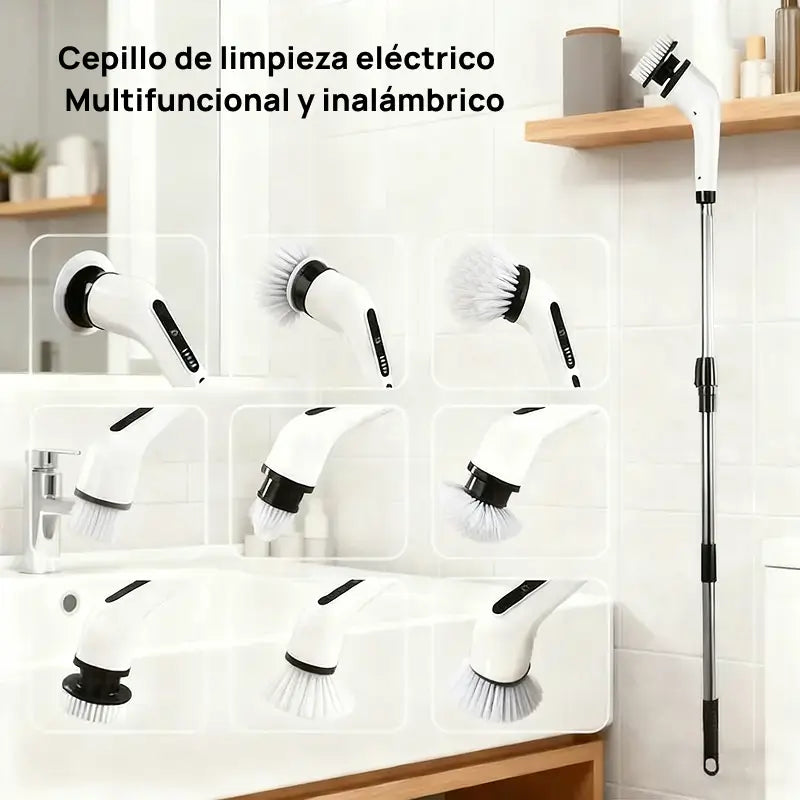Cepillo eléctrico giratorio inalámbrico e impermeable, con 2 velocidades y 9 accesorios, limpieza profunda profesional eficaz para baños, cocina y superficies difíciles