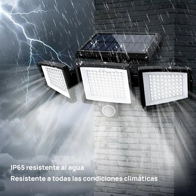 Luz de seguridad solar de 2500LM con 3 cabezas ajustables, 3 modos de iluminación, protección IP65 para jardín, eficiente y potente contra intrusos y áreas oscuras