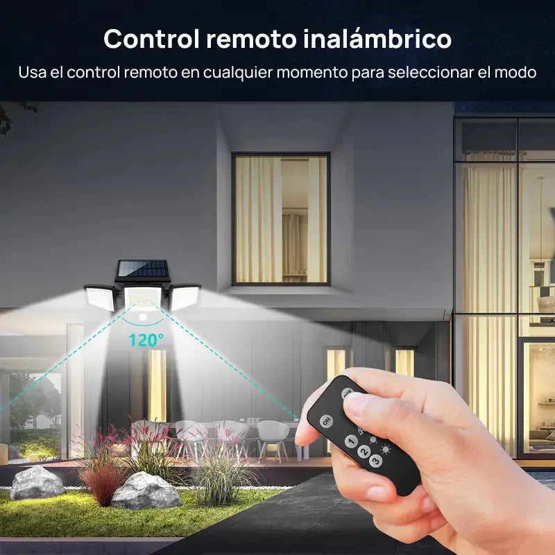 Luz de seguridad solar de 2500LM con 3 cabezas ajustables, 3 modos de iluminación, protección IP65 para jardín, eficiente y potente contra intrusos y áreas oscuras