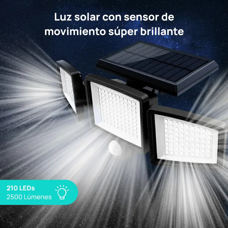Luz de seguridad solar de 2500LM con 3 cabezas ajustables, 3 modos de iluminación, protección IP65 para jardín, eficiente y potente contra intrusos y áreas oscuras