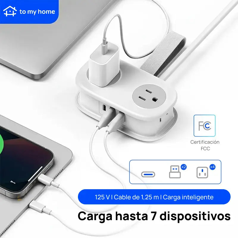 Filtro de energía compacto para viaje, con 4 tomas, 3 puertos USB incluido USB-C y cable de 1.2m, moderno, práctico y esencial para uso diario y viajes