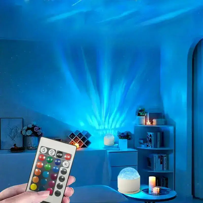 Lámpara proyectora con 2 escenas de ondas 3D y 16 colores, control remoto, crea ambiente relajante, personalizable, ideal para dormitorios, salas y decoración creativa