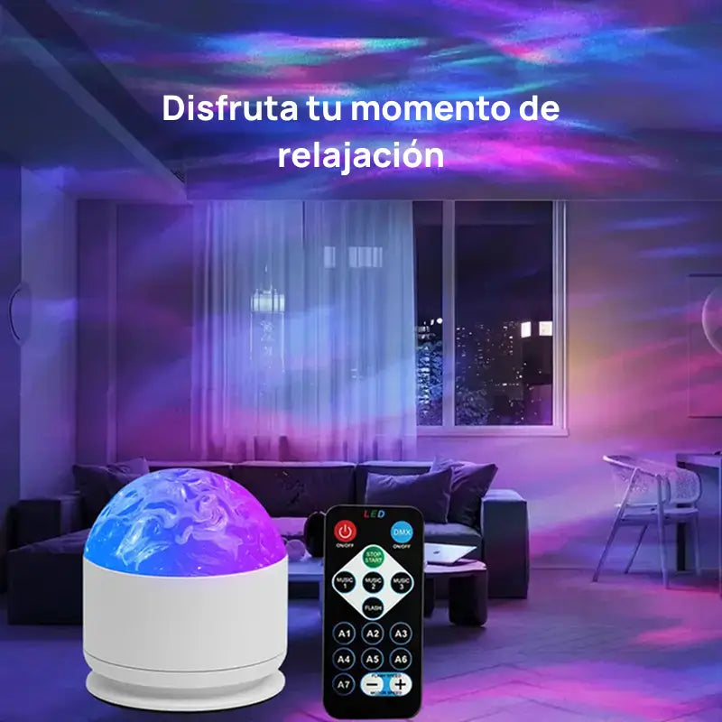 Proyector de luz nocturna de 7 colores con ritmo musical, proyecta estrellas y ondas de océano en 3D, ideal para habitaciones, relajación y ambiente mágico