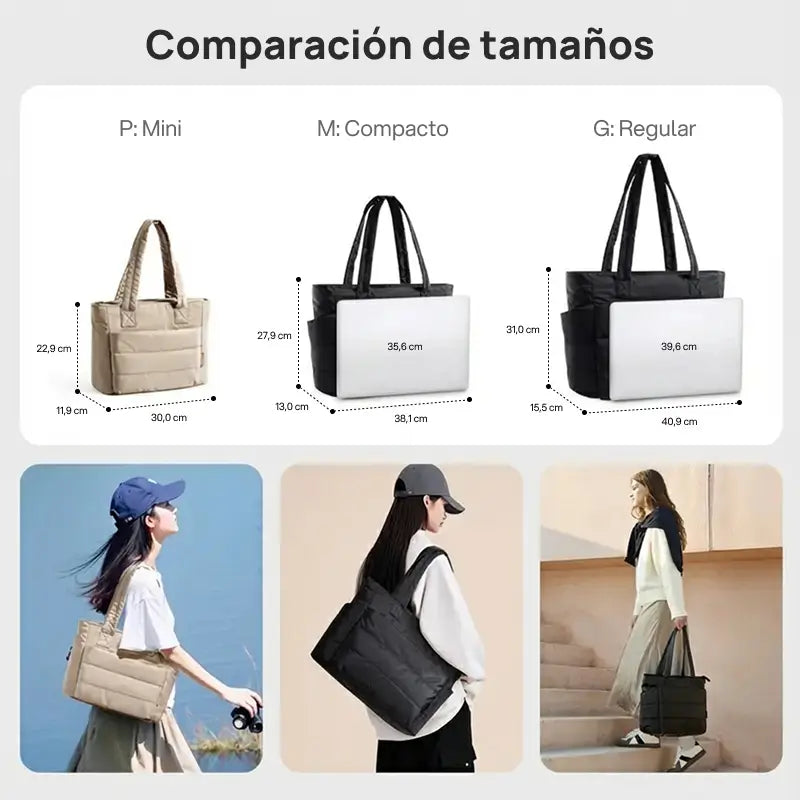 Bolsa tote Puffy acolchada femenina para laptop, trabajo y viaje, ligera, espaciosa y resistente, con varios compartimentos para organizar y llevar todo