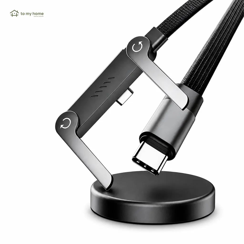 Cable USB-C 240W con soporte oculto, carga rápida y vista vertical u horizontal para celulares, tablets, laptops, gaming, oficina y viajes