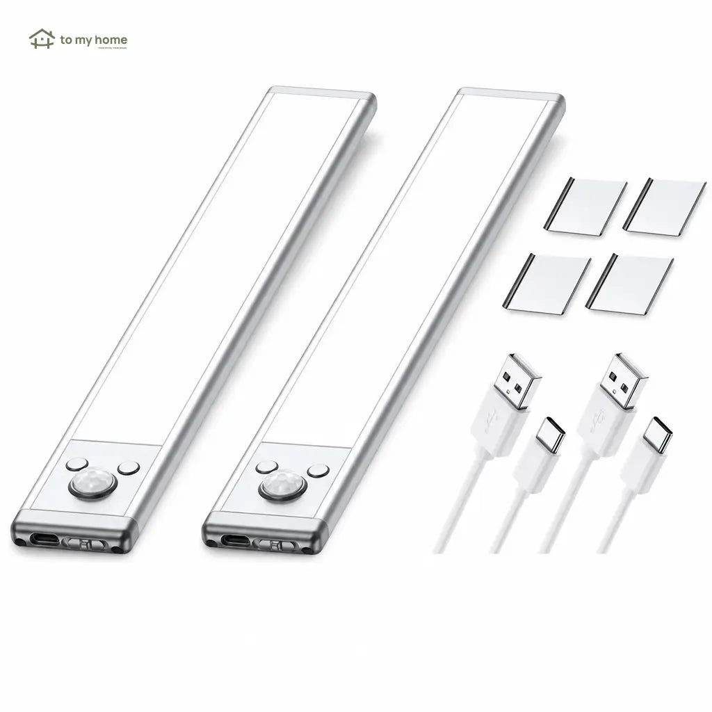Paquete de 2 lámparas LED bajo gabinete con sensor de movimiento, carga USB-C y brillo regulable para cocina, clóset y escaleras