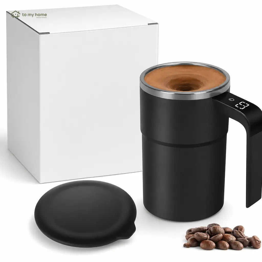 Taza mezcladora automática recargable con agitador magnético y termómetro LCD para café, leche y bebidas sin usar cuchara