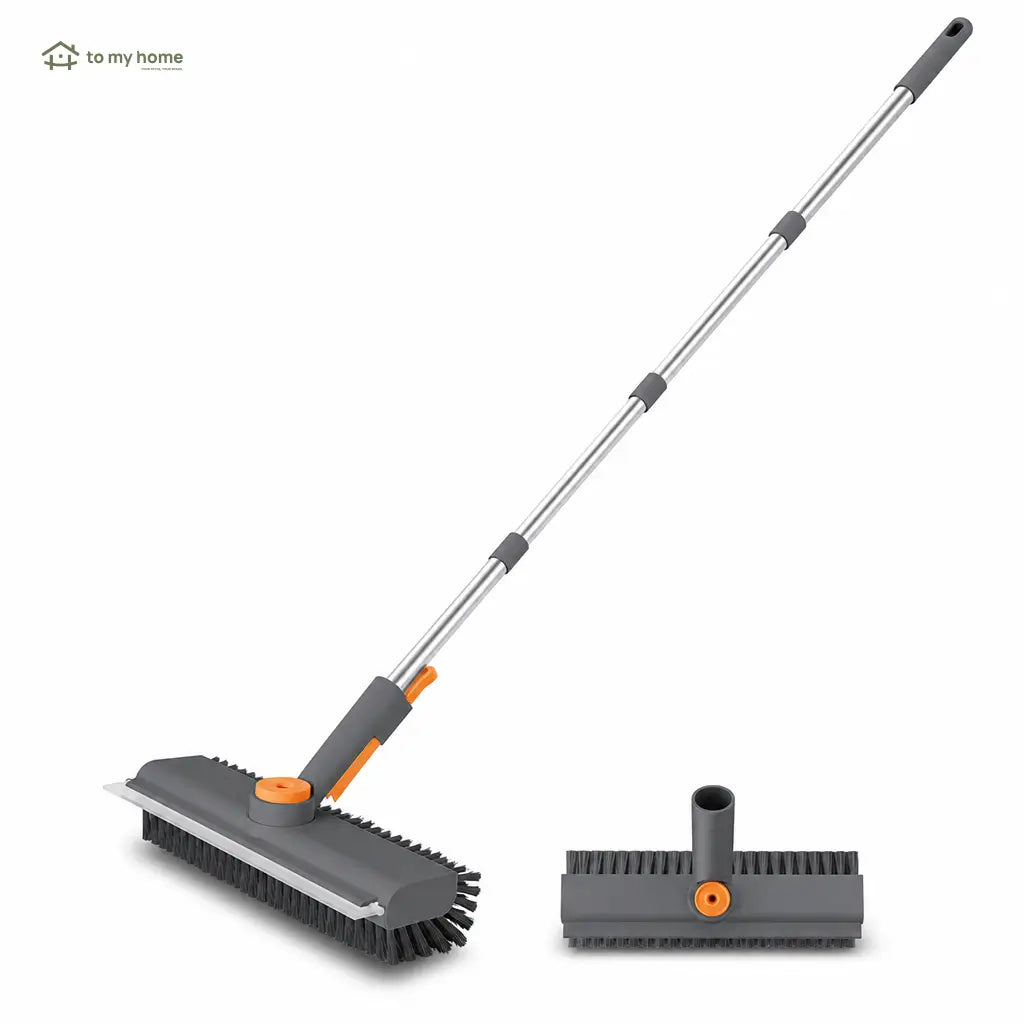 Cepillo limpiador de pisos 3 en 1 con mango ajustable, cerdas rígidas y jalador para baño, cocina, patio y cochera