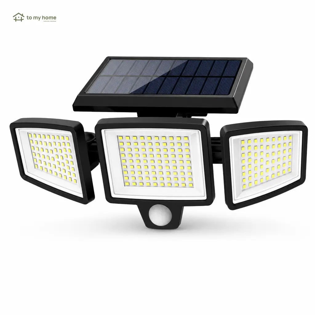 Lámpara solar exterior amplia de seguridad 2500LM con 3 cabezales, sensor de movimiento y control remoto para patio, cochera y jardín