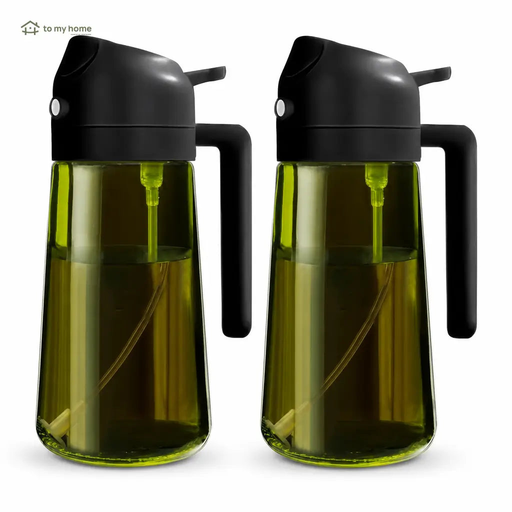 Set de 2 atomizadores de aceite 470 ml en vidrio oscuro, dispensador 2 en 1 para freidora de aire, asador y cocina diaria