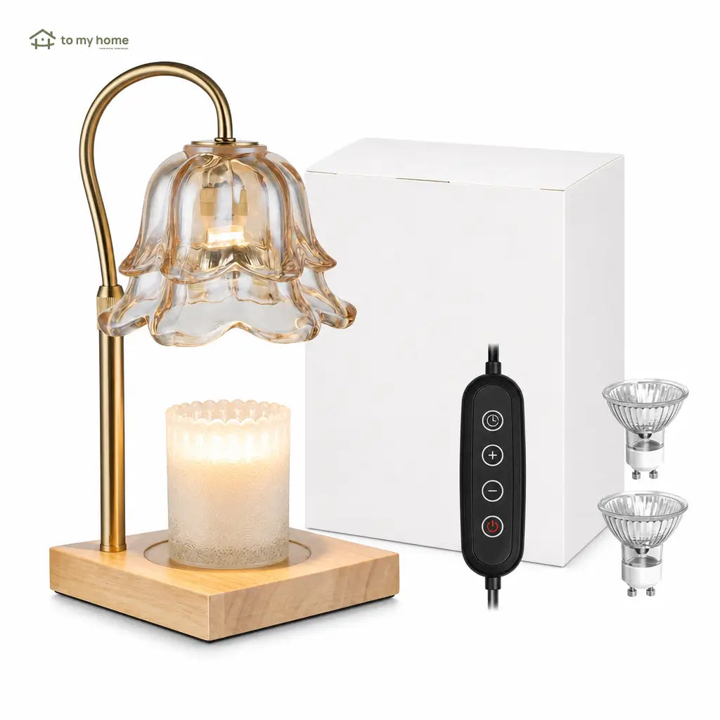 Lámpara calentadora de velas sin flama con flor de cristal, altura ajustable y temporizador para recámara y decoración del hogar acogedora