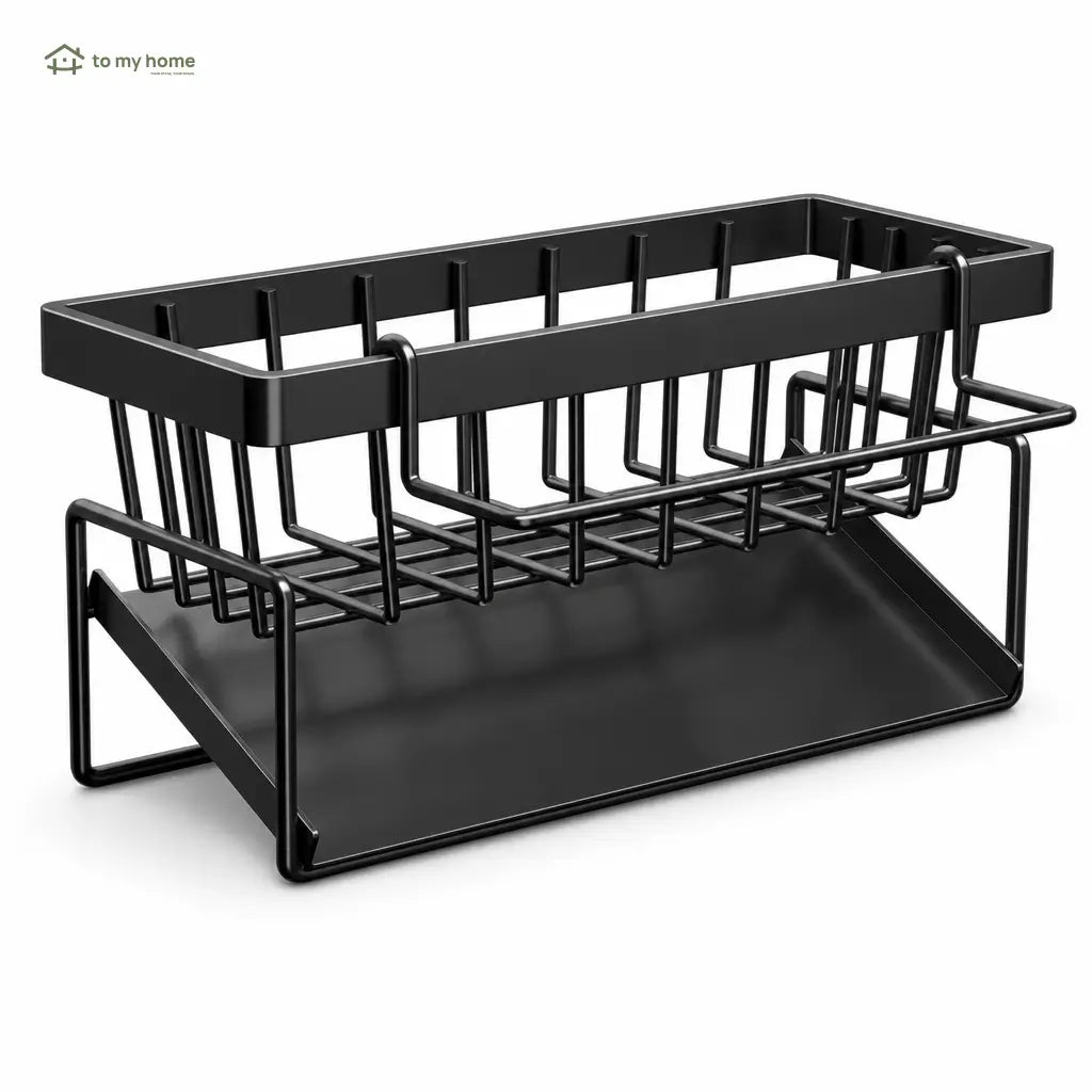 Organizador metálico para tarja con porta cepillo alto y divisores, ideal para esponjas, jabón y mantener la cocina ordenada sin ocupar espacio