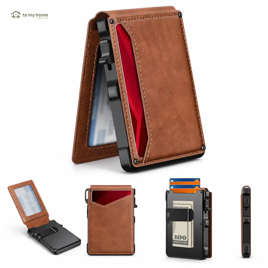 Cartera minimalista para hombre con bloqueo RFID, expulsión pop-up y clip para billetes, ideal para uso diario