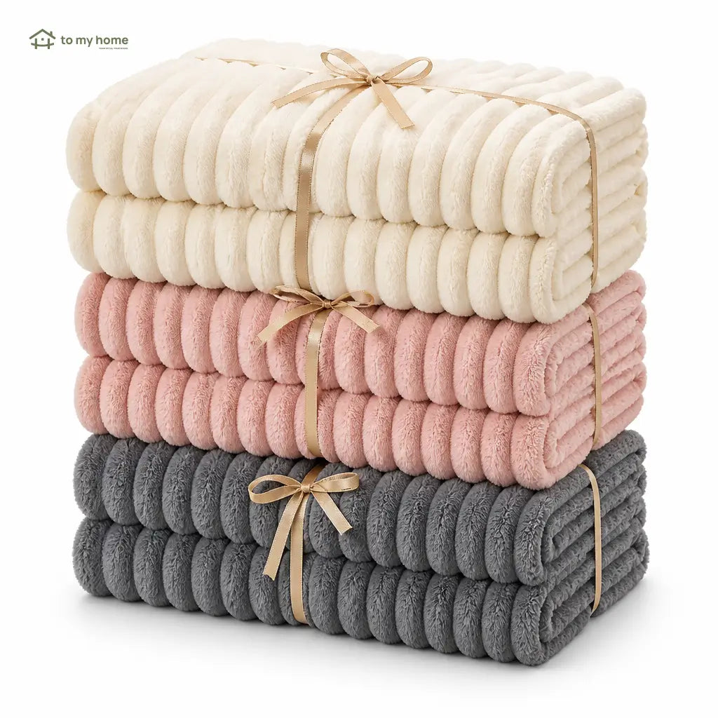 Manta de fleece súper suave con textura de rayas, ligera y decorativa para sofá, cama, sala, oficina o dormitorio todo el año