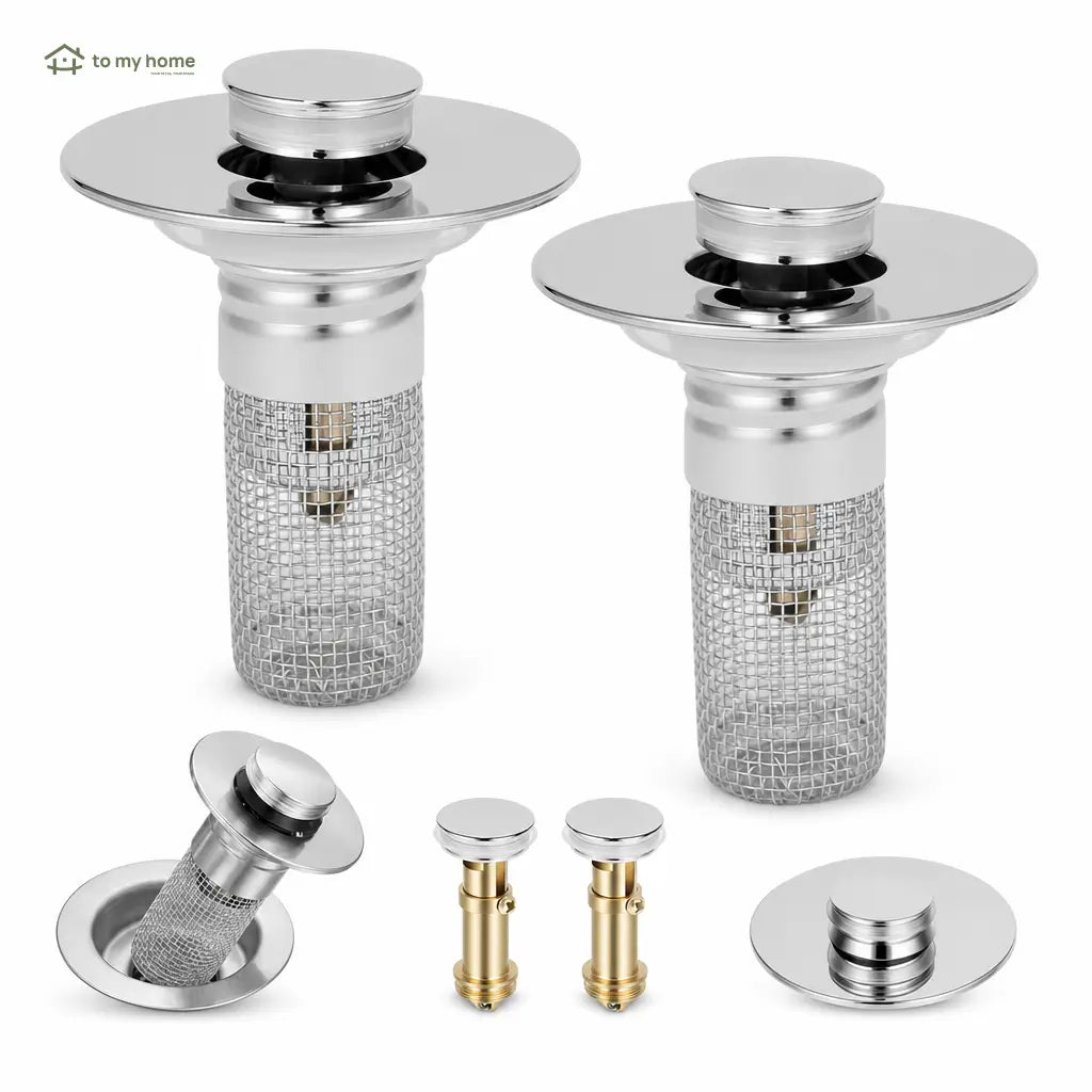 Tapón coladera universal 2 en 1 para lavabo, con canastilla removible de acero inoxidable contra cabello y malos olores