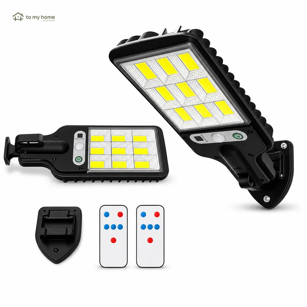 Reflectores solares LED exteriores paquete de 4 impermeables IP65 con sensor de movimiento y rotación 360° para garage, jardín y fachada