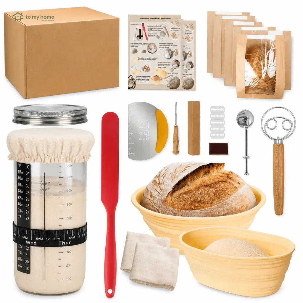 Kit completo para pan de masa madre con frasco de vidrio y canastas de silicón para hornear en casa artesanal