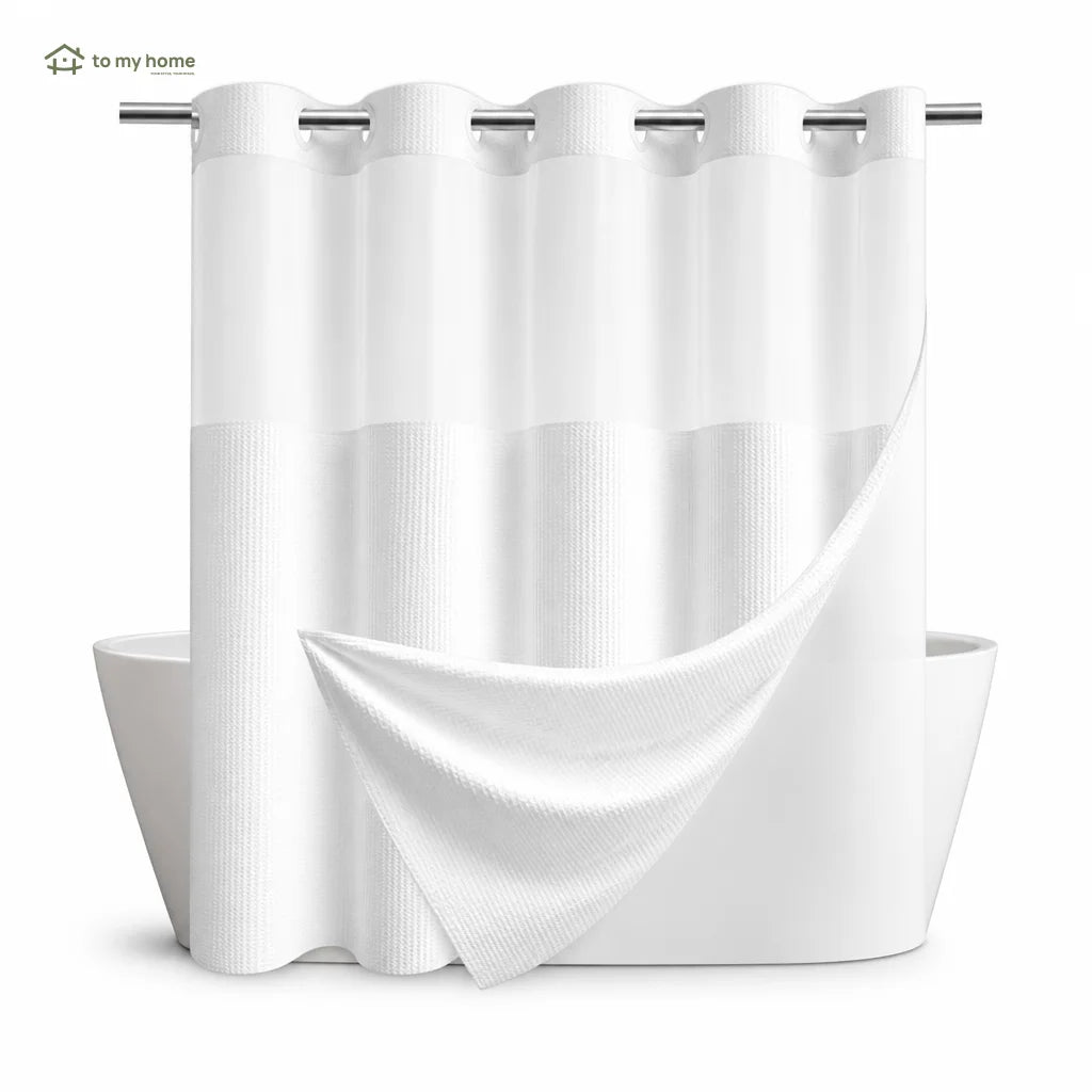 Cortina de baño doble capa impermeable con forro ajustable a presión, diseño waffle moderno para renovar tu regadera sin complicarte la instalación diaria