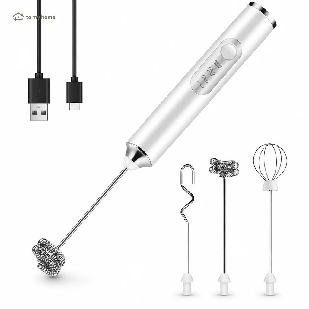 Batidor eléctrico de mano recargable USB-C con varillas desmontables para espumar leche, mezclar huevo y preparar café en casa fácilmente cada día