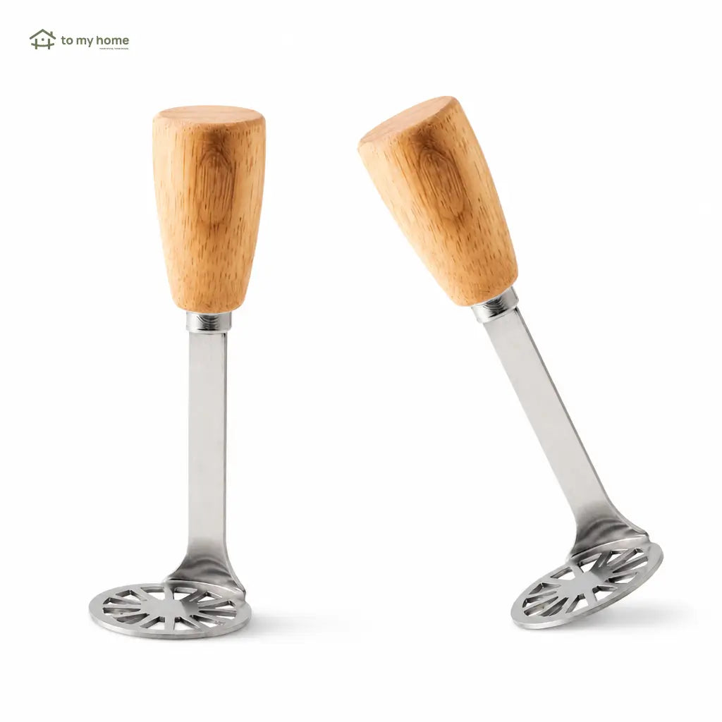 Set de 2 machacadores mini de acero inoxidable con mango de madera para papa, aguacate, frijoles y purés caseros en cocina diaria