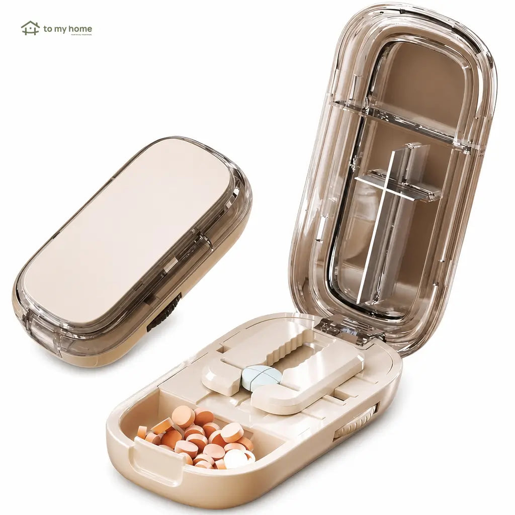 Cortador de pastillas ajustable con guía precisa, cuchilla de acero inoxidable y protector transparente para tabletas pequeñas en casa o de viaje