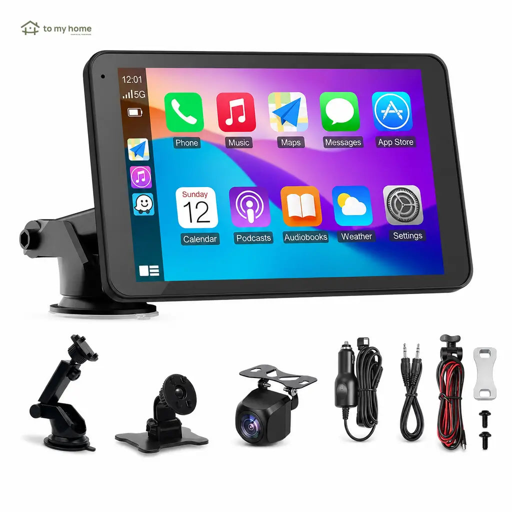 Pantalla CarPlay inalámbrica de 7 pulgadas con cámara nocturna para auto, compatible con Android y iPhone y audio Bluetooth, AUX o FM en carretera