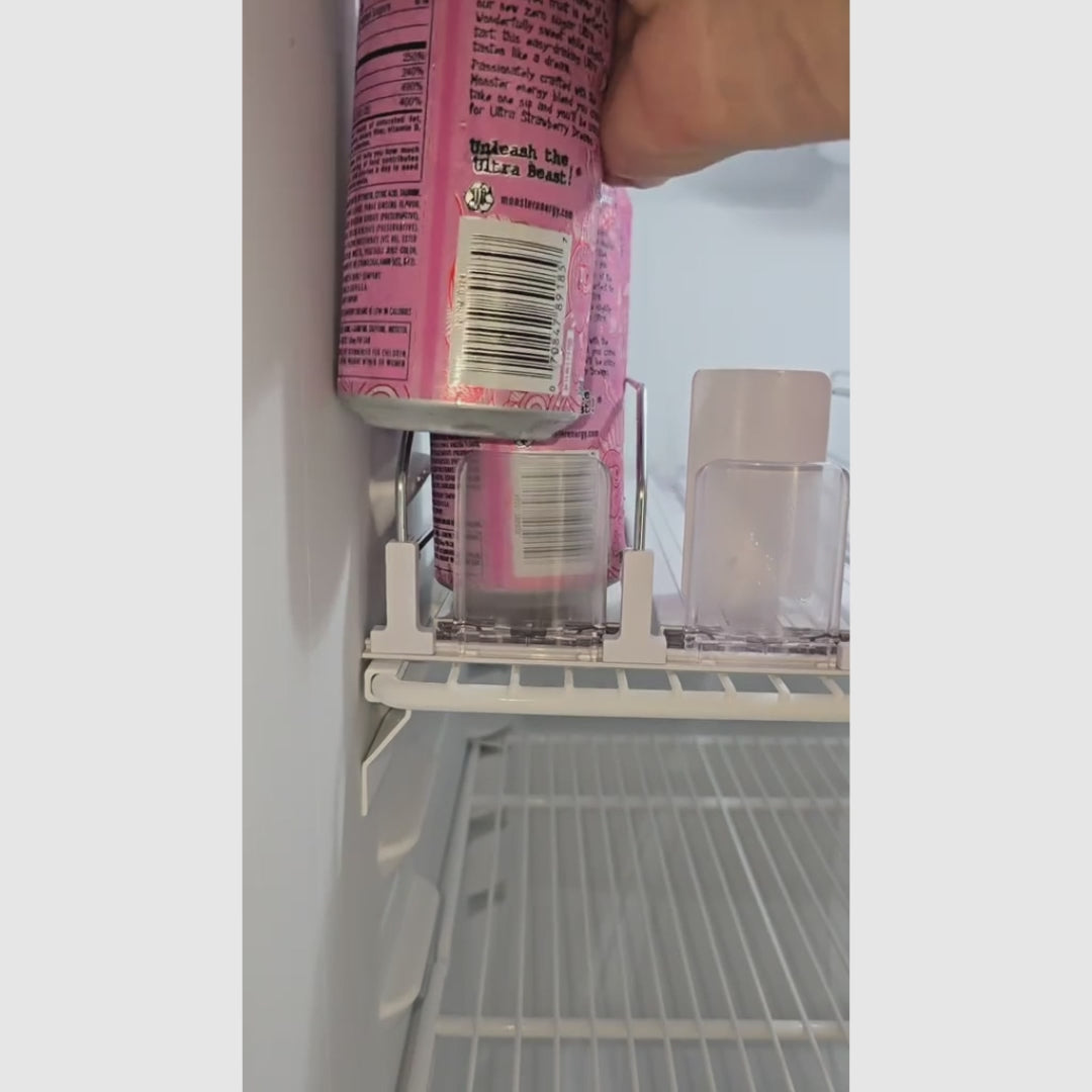 Organizador y dispensador automático de latas para refrigerador, soporta 355 ml, 473 ml y 591 ml, 3 o 5 filas, organiza bebidas y mantiene orden perfectamente