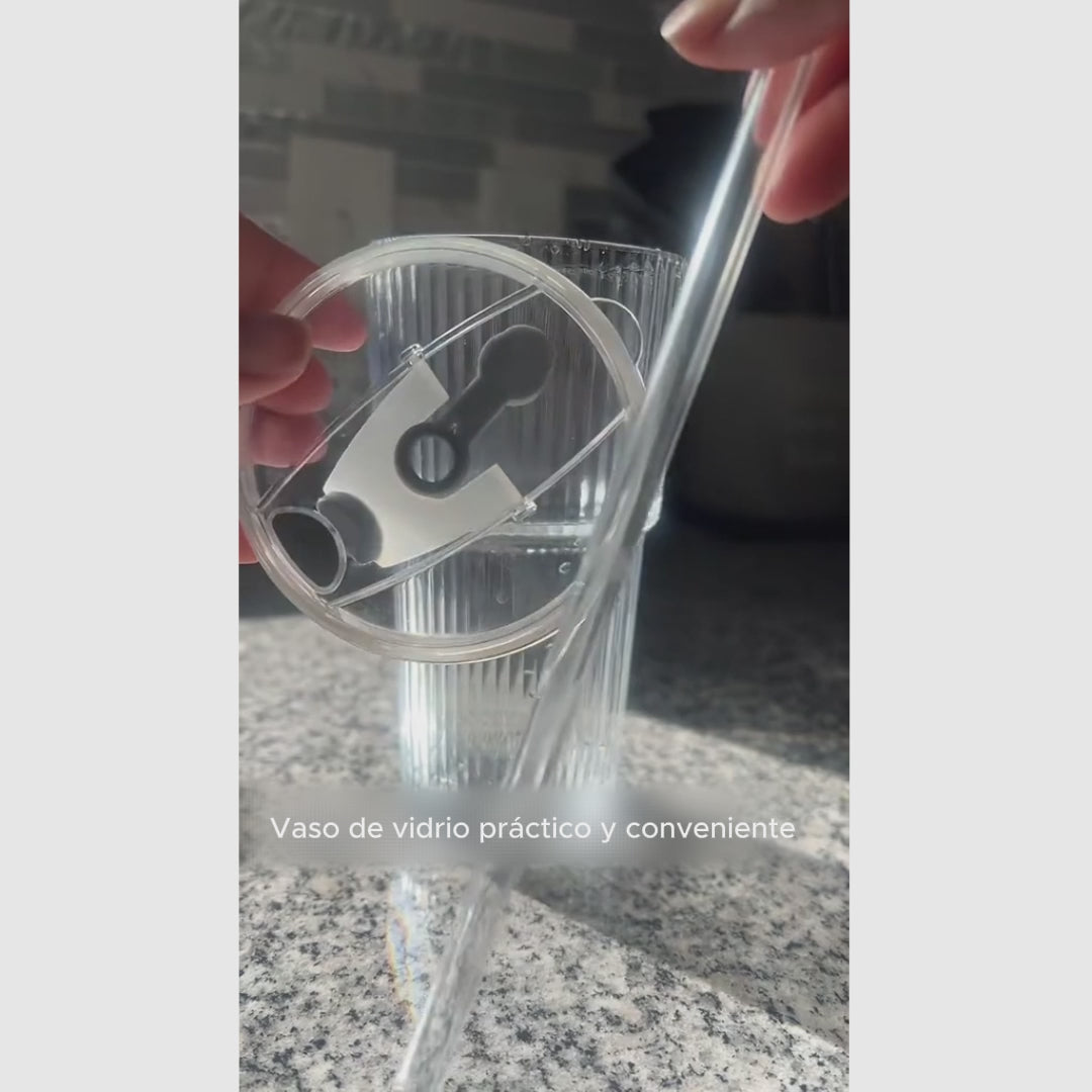 Juego de 2 o 4 vasos de vidrio texturizado con tapa y popote, reutilizables, durables, a prueba de fugas, estilo sostenible y práctico para bebidas