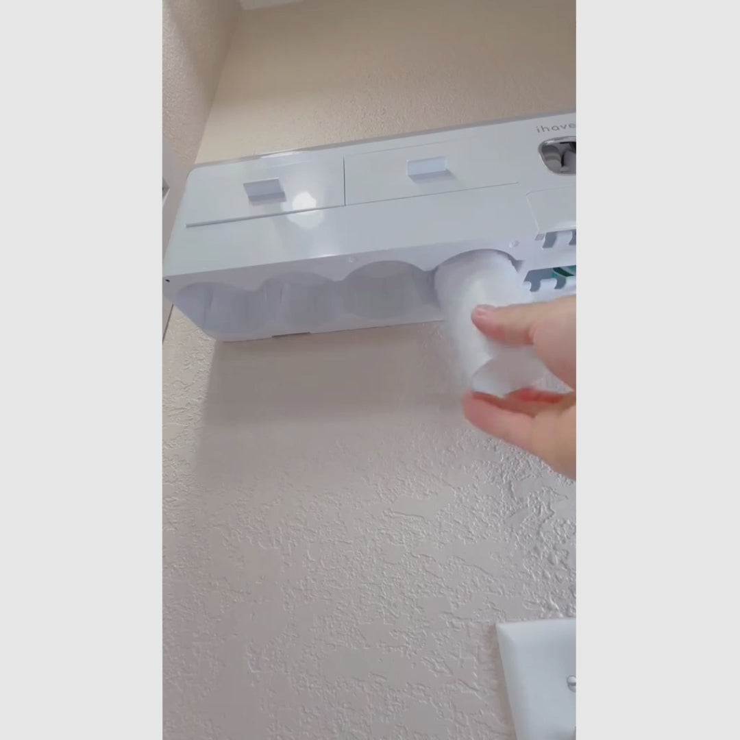 Soporte organizador de pared para 2 a 4 cepillos de dientes, incluye dispensador de pasta dental y cajón para cosméticos, higiene organizada y práctica