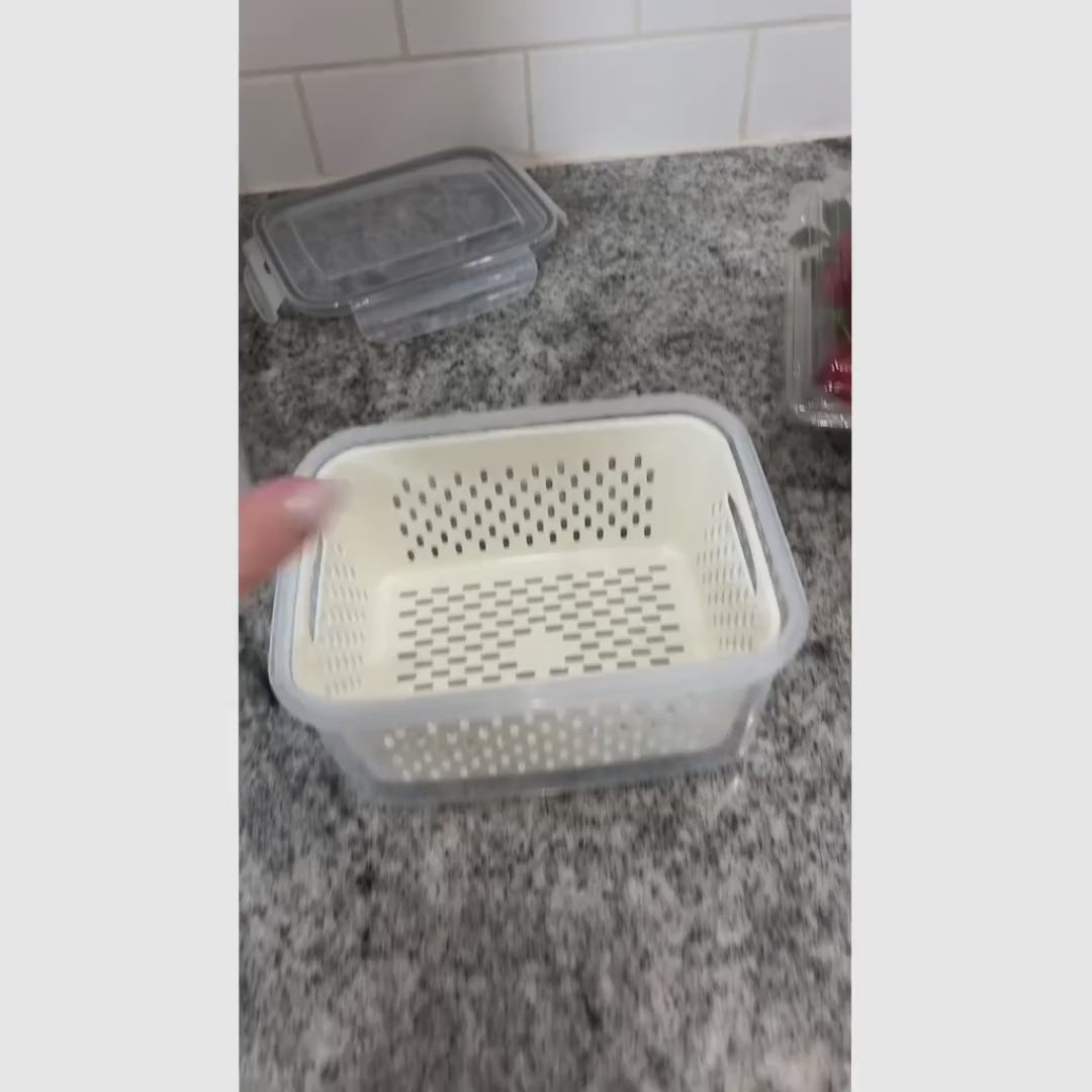 Set de 5 contenedores herméticos apilables con colador removible para frutas, verduras y comida fresca en refrigerador
