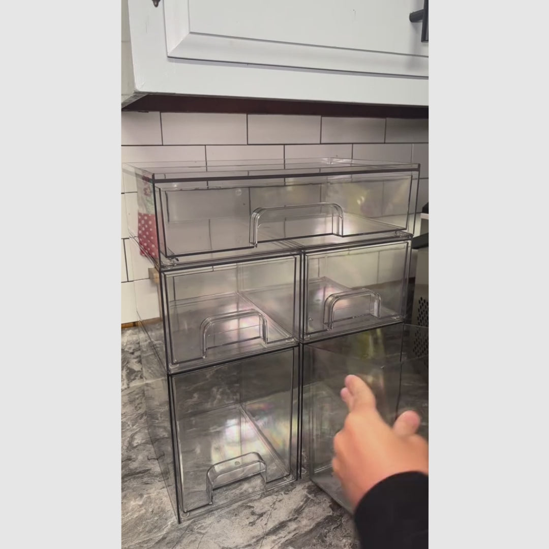 Juego de 2 gavetas organizadoras apilables con 8 cajas transparentes libres de BPA, flexibles, seguras y de diseño modular versátil para hogar