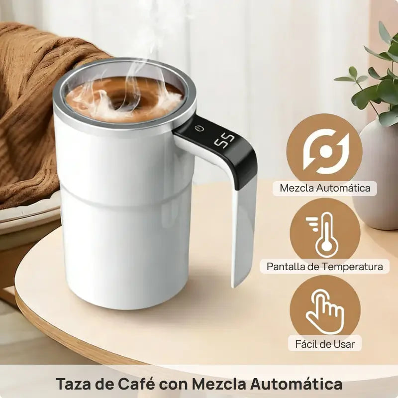 Taza eléctrica mezcladora automática recargable, agitación magnética, display LCD, mezcla uniforme, práctica para bebidas calientes o frías, ideal para oficina o hogar