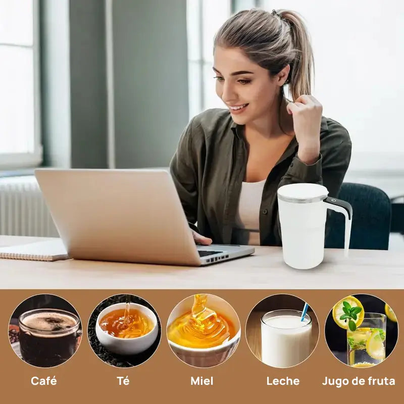 Taza eléctrica mezcladora automática recargable, agitación magnética, display LCD, mezcla uniforme, práctica para bebidas calientes o frías, ideal para oficina o hogar