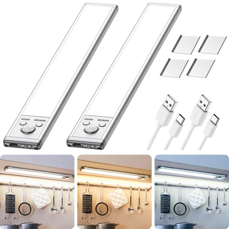 Luz de armario con sensor de movimiento, recargable por USB, magnética, regulable, ideal para cocina, closet y garaje con iluminación automática