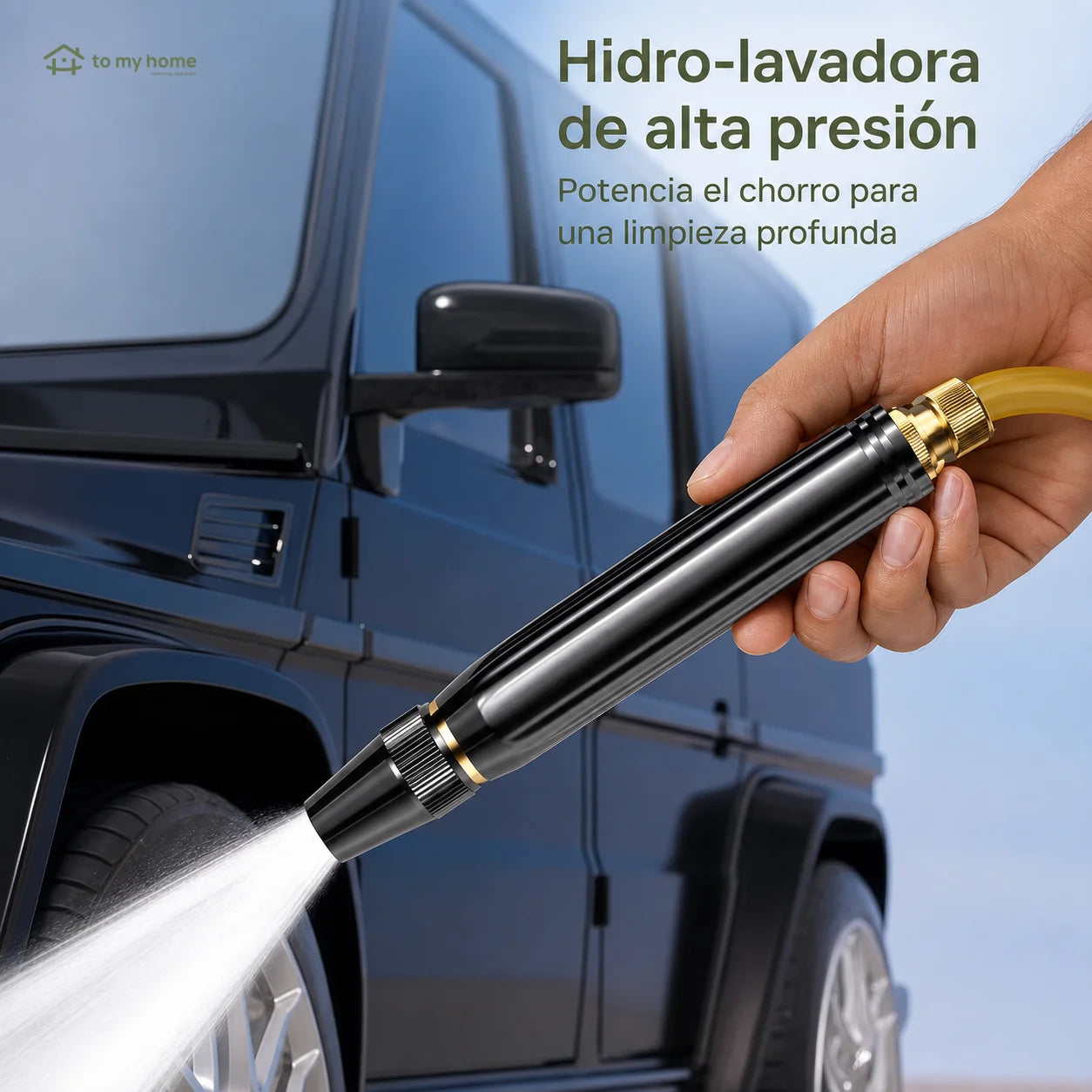 Pistola de agua a presión con boquilla reforzada y modos de rocío para lavar autos, regar plantas y limpiar patios en casa