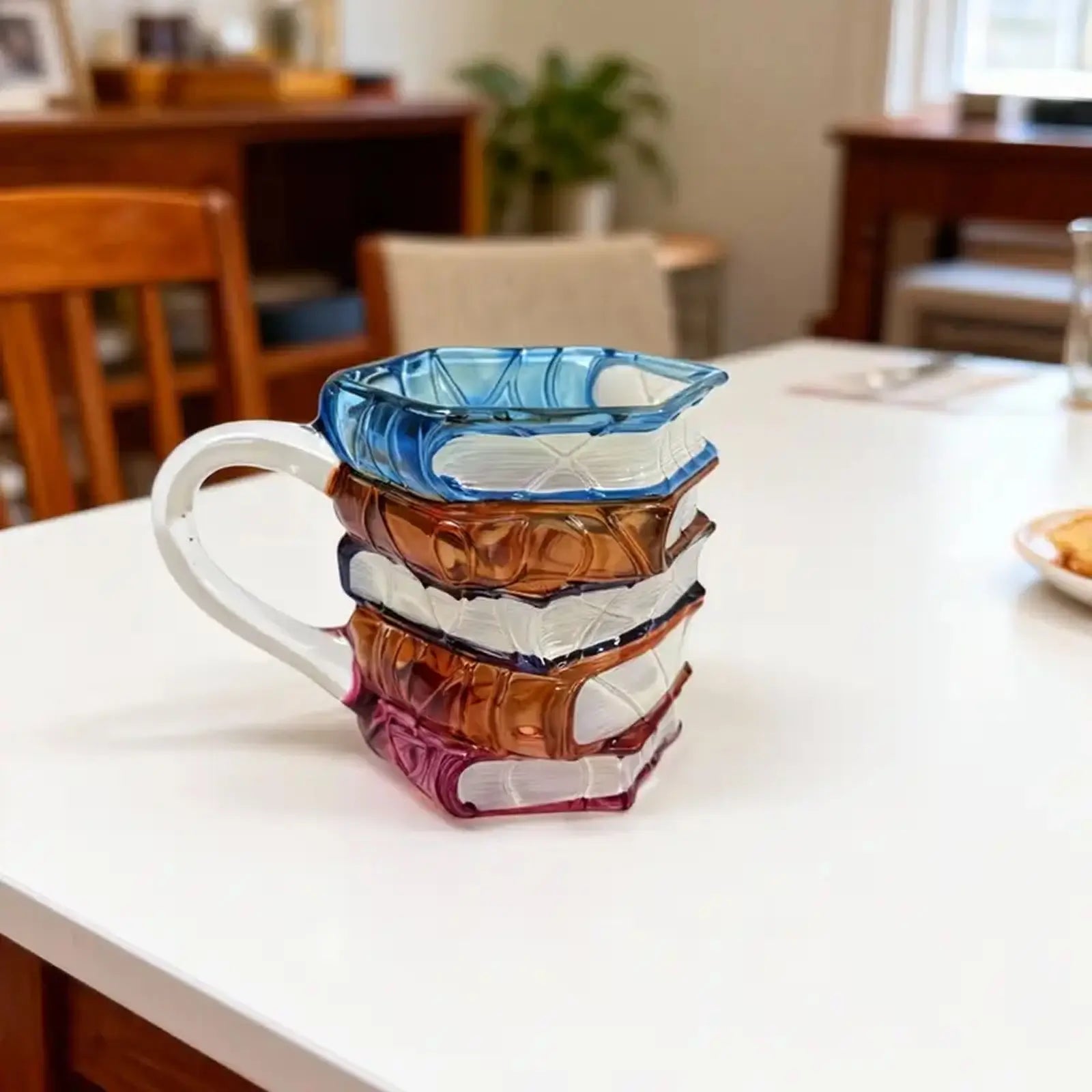 Taza de cerámica 3D con libros apilados, diseño creativo y artístico, acabado delicado, regalo perfecto para amantes de la lectura y decoración funcional