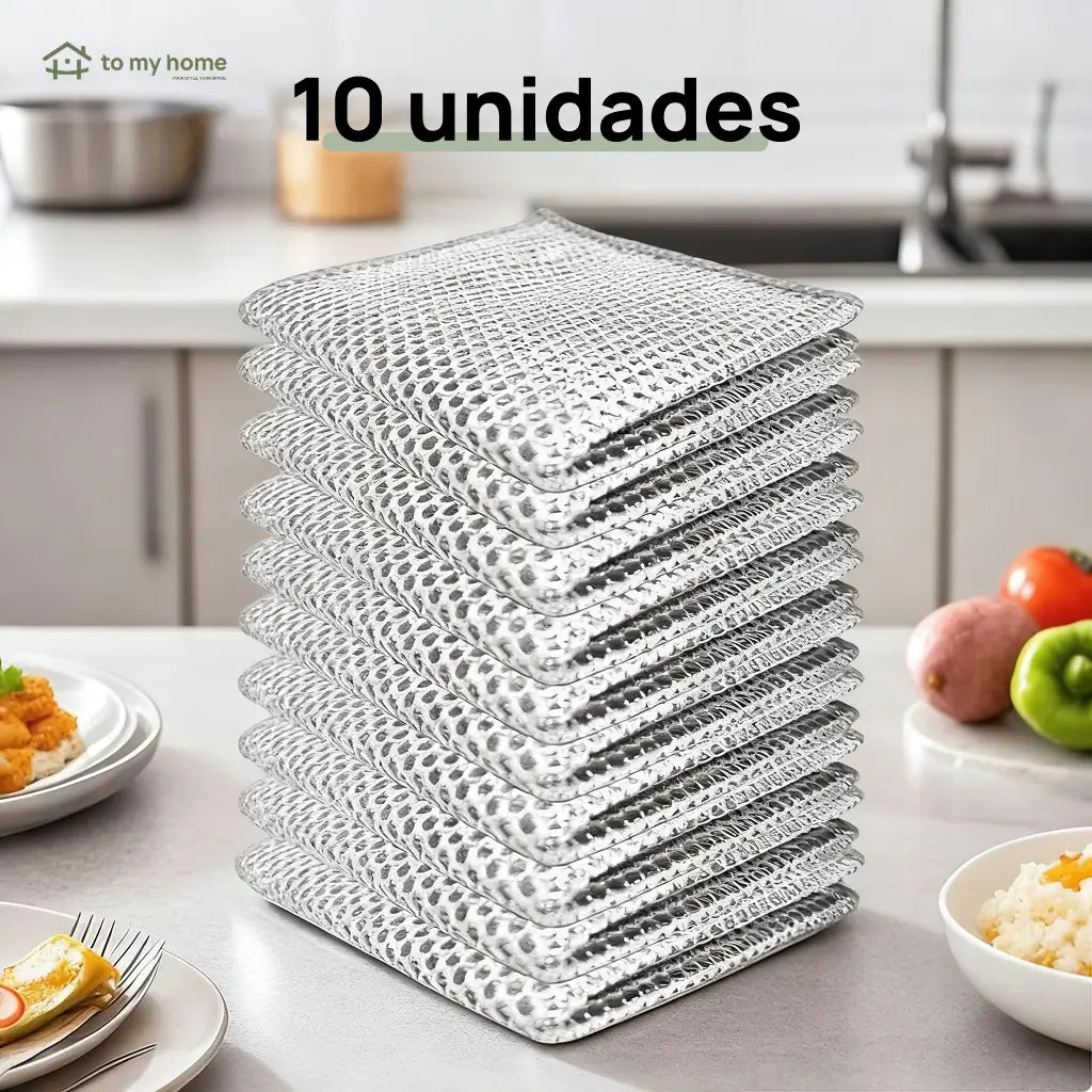 Paños limpiadores de malla metálica sin rayones, doble capa para grasa en estufa, tarja, ollas y sartenes, uso húmedo y seco, 10 piezas
