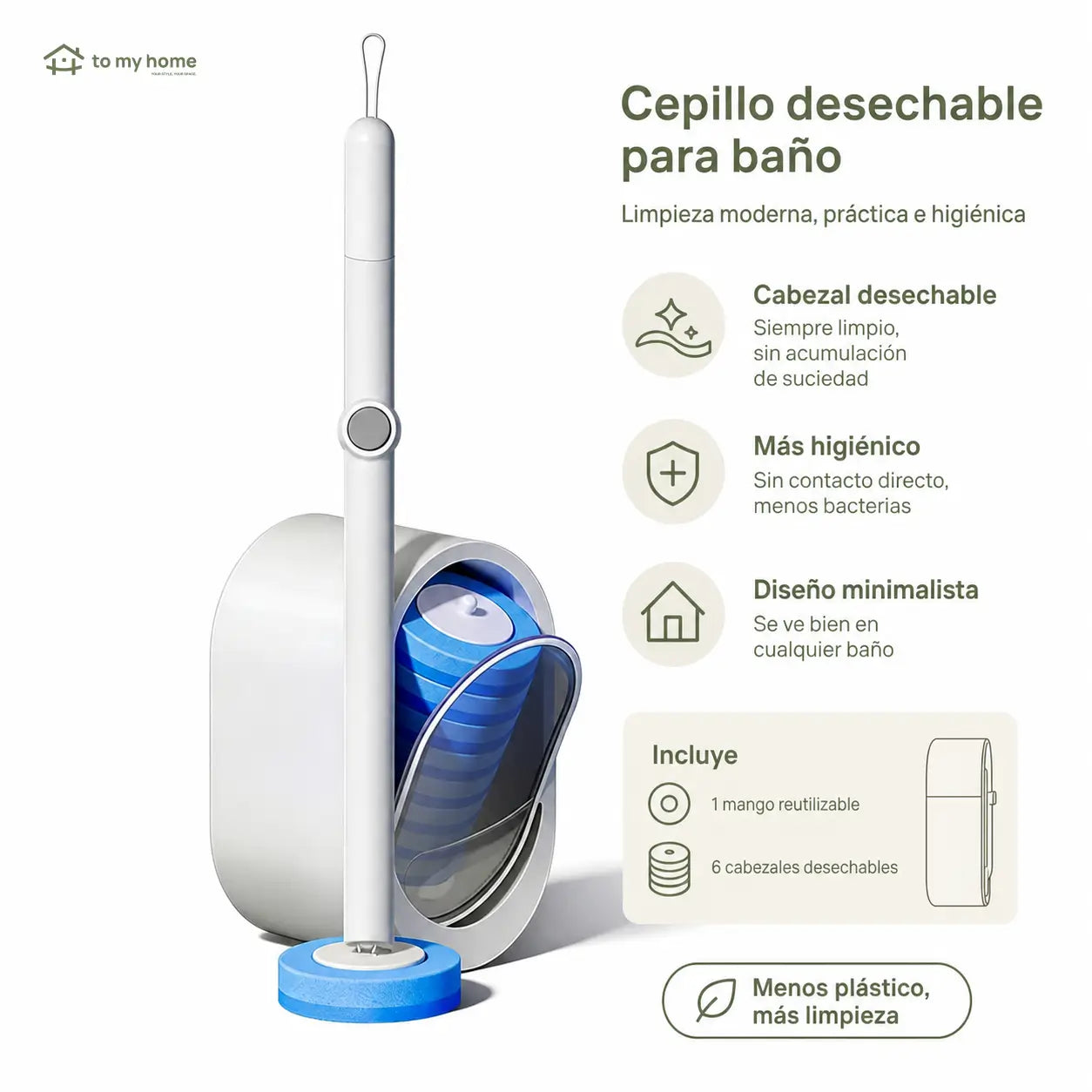 Kit de cepillo para WC con almohadillas desechables autolimpiables y solución incluida para limpiar baño sin enjuague ni malos olores diario