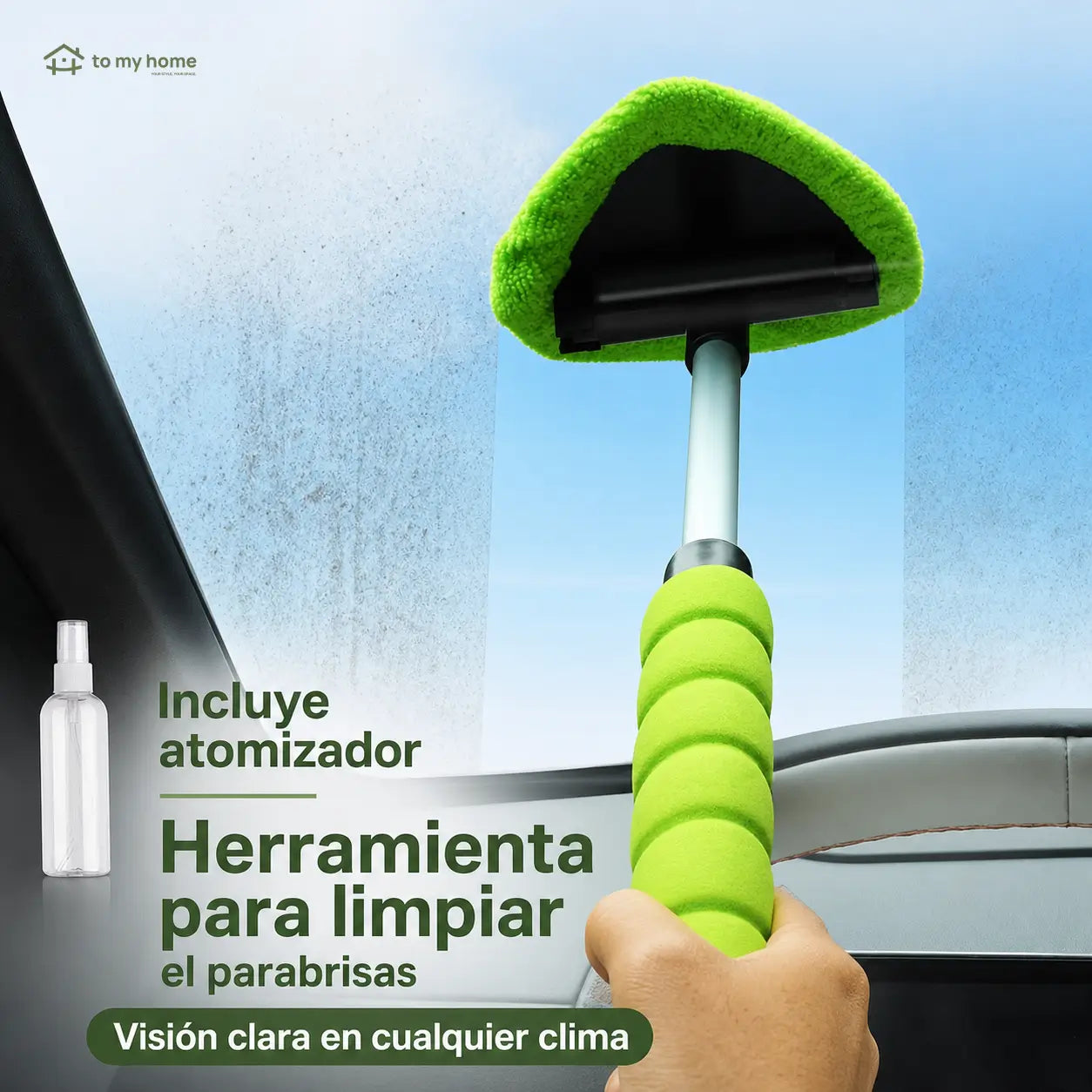 Limpiador de parabrisas extensible con cabeza triangular giratoria y 4 pads de microfibra para autos, camionetas y SUV en limpieza interior y exterior