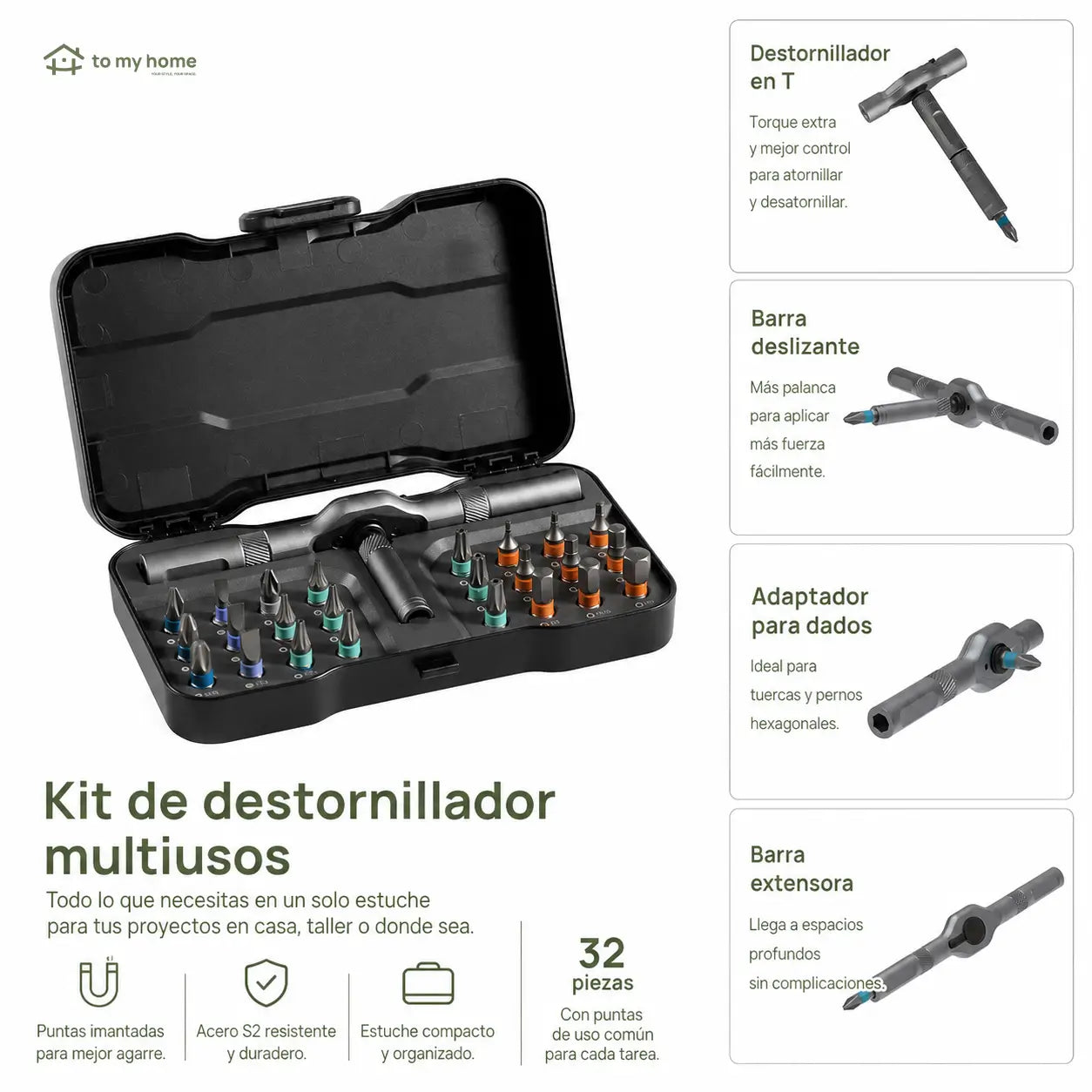 Juego compacto de desarmador con matraca reversible y 24 puntas magnéticas para mantenimiento del hogar, bicicletas, muebles y electrónica