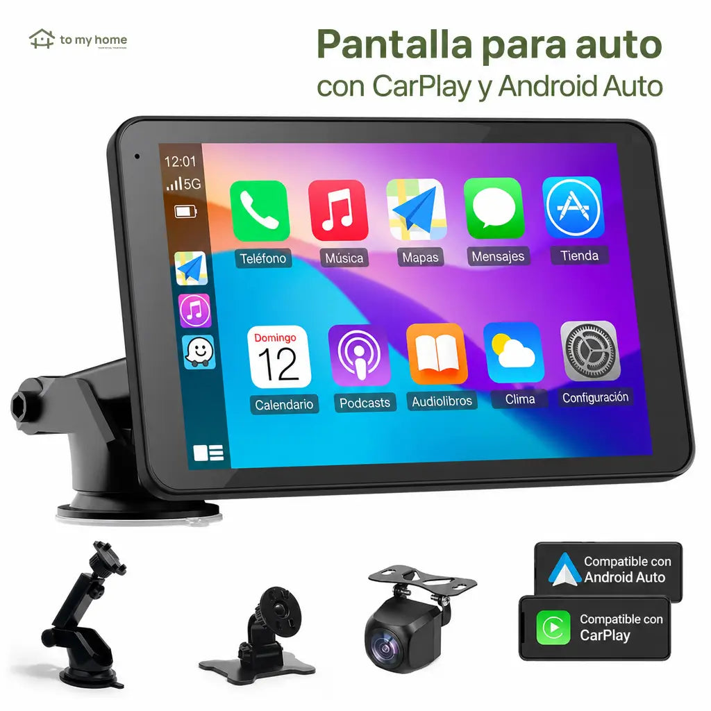Pantalla CarPlay inalámbrica de 7 pulgadas con cámara nocturna para auto, compatible con Android y iPhone y audio Bluetooth, AUX o FM en carretera