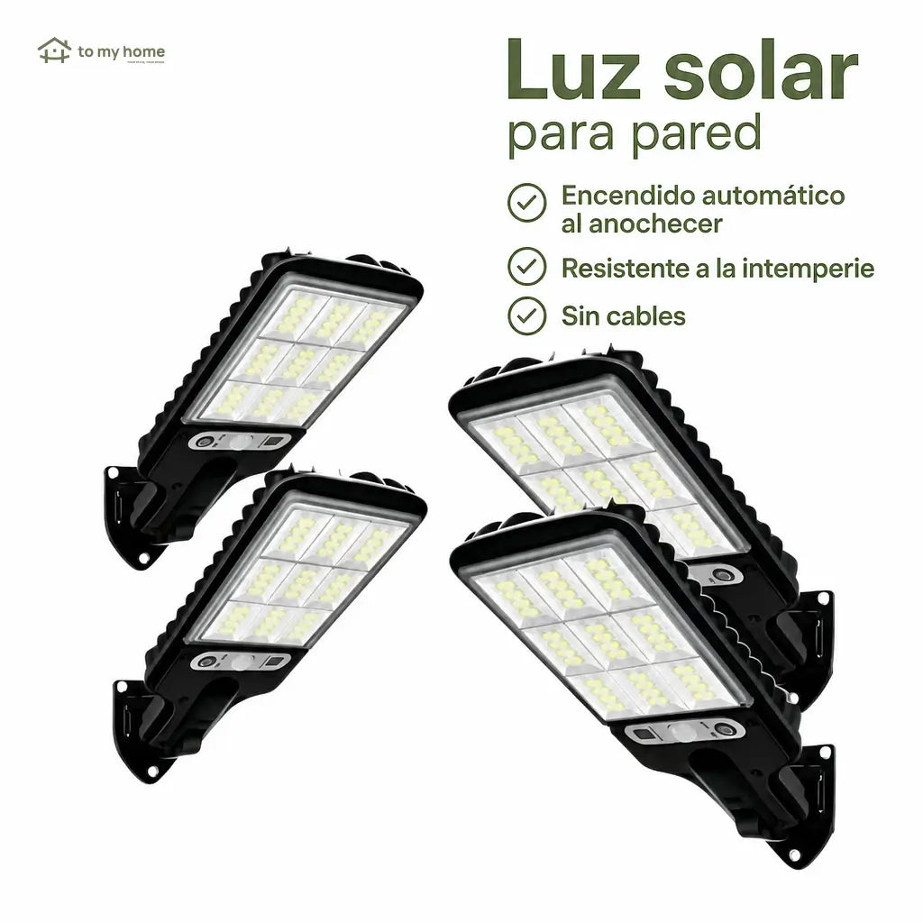 Reflectores solares LED exteriores paquete de 4 impermeables IP65 con sensor de movimiento y rotación 360° para garage, jardín y fachada