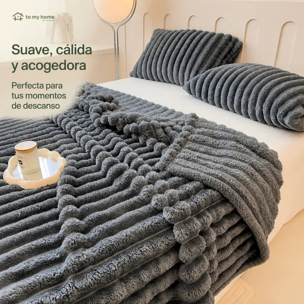 Manta de fleece súper suave con textura de rayas, ligera y decorativa para sofá, cama, sala, oficina o dormitorio todo el año