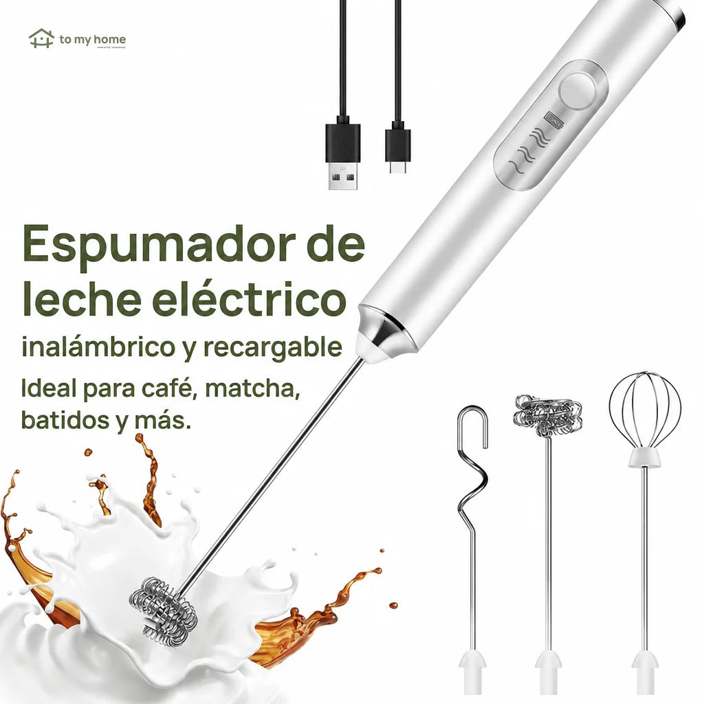 Batidor eléctrico de mano recargable USB-C con varillas desmontables para espumar leche, mezclar huevo y preparar café en casa fácilmente cada día