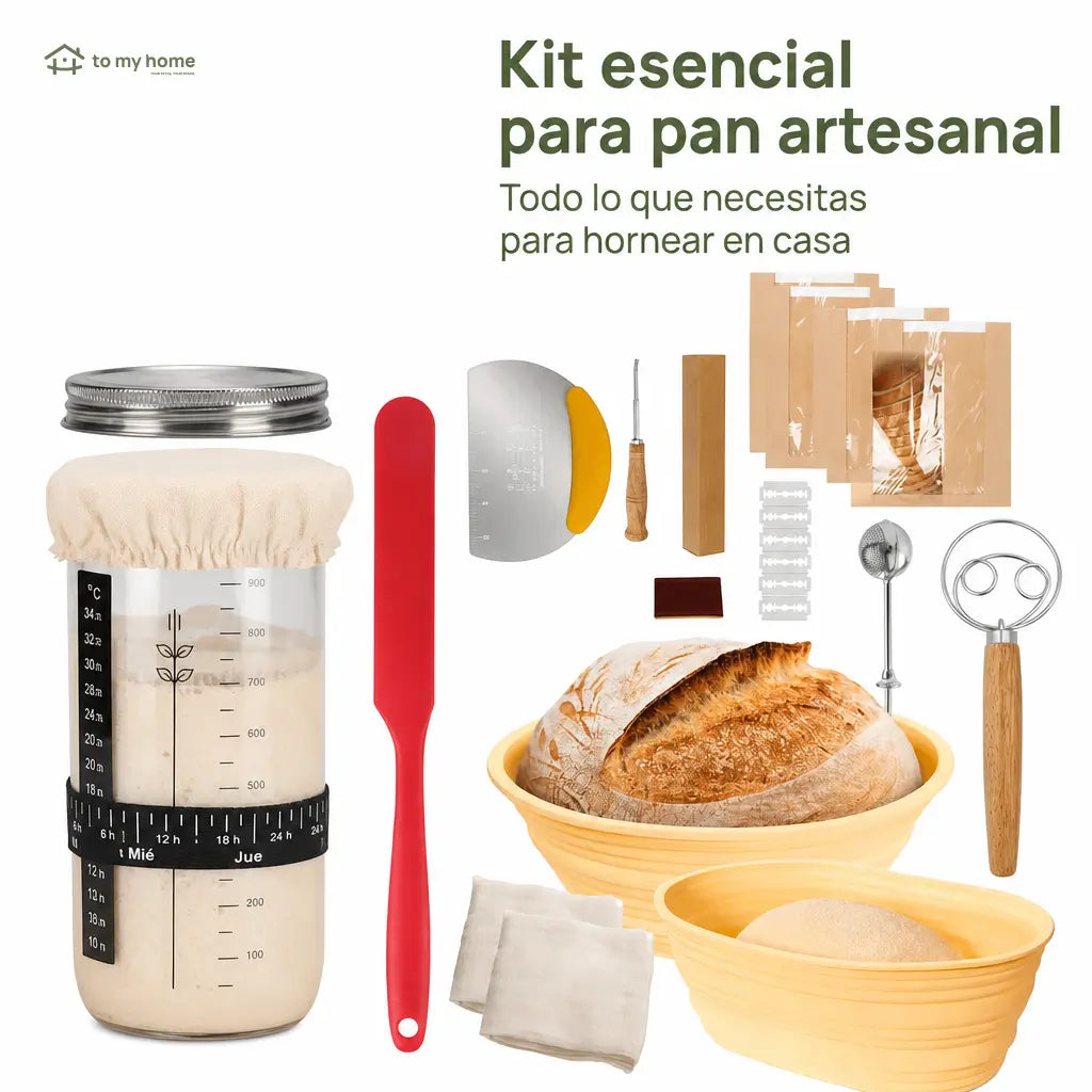Kit completo para pan de masa madre con frasco de vidrio y canastas de silicón para hornear en casa artesanal