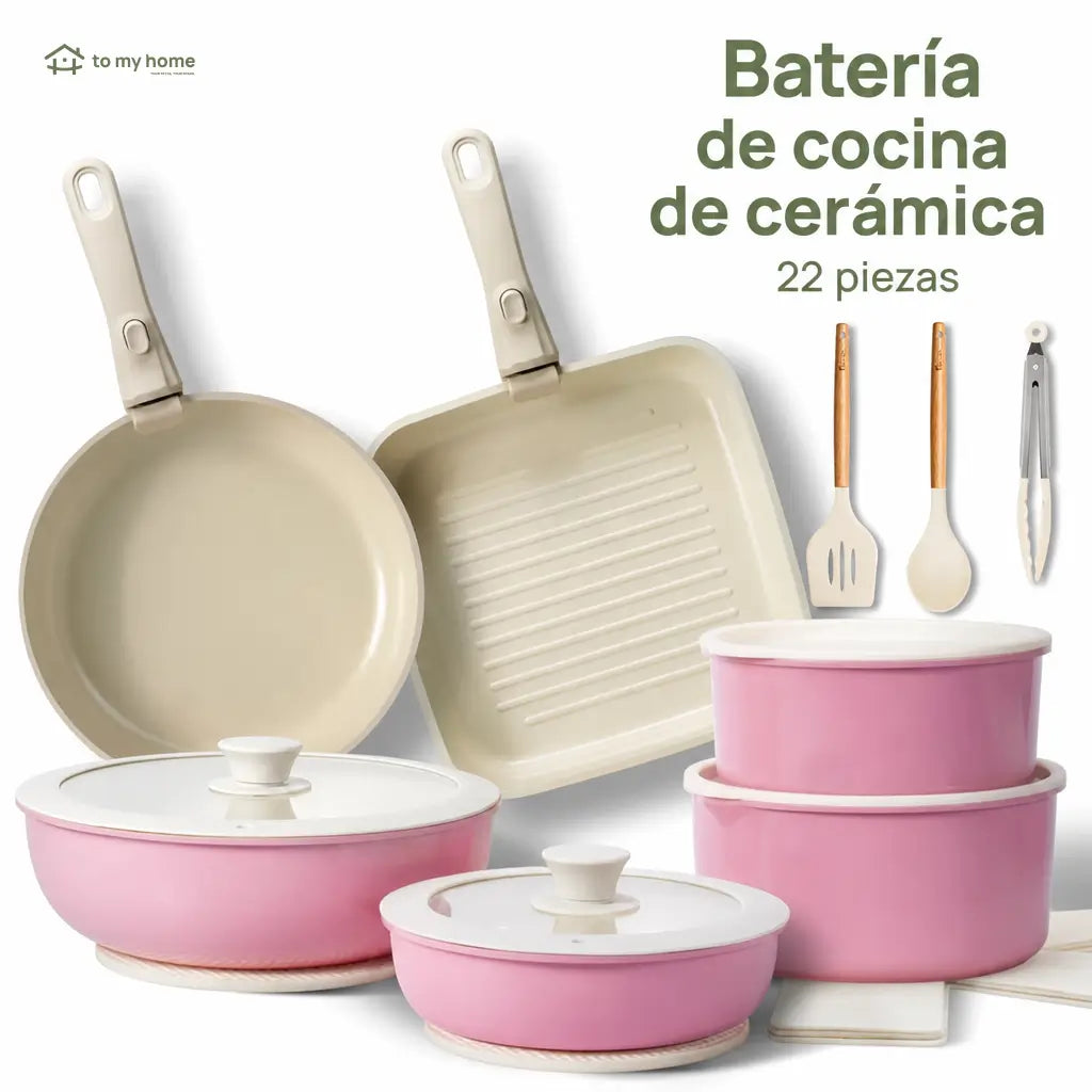 Set de ollas y sartenes cerámicos antiadherentes de 22 piezas con mango desmontable para cocina diaria y espacios pequeños en casa